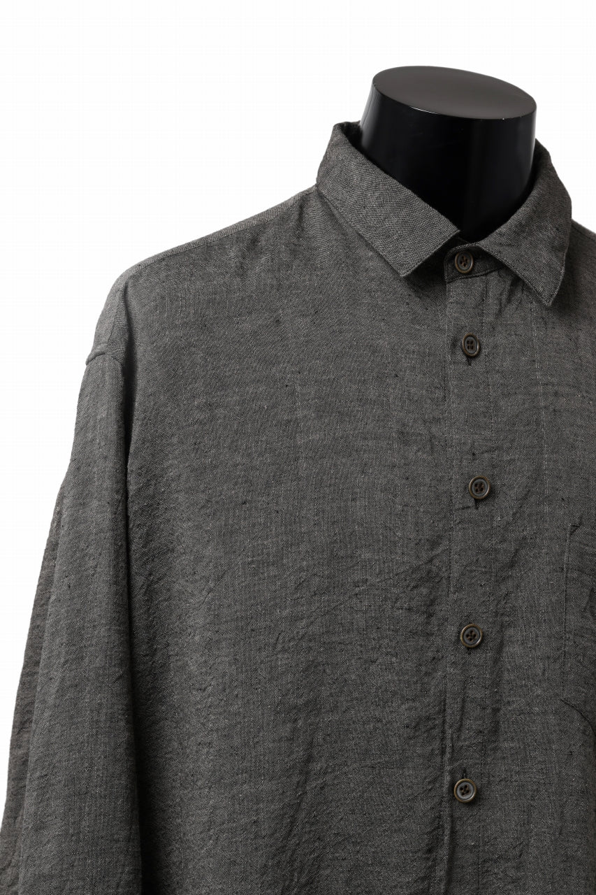 YUTA MATSUOKA long shirt / linen gold thread stripe (charcoal gray) - Image 9