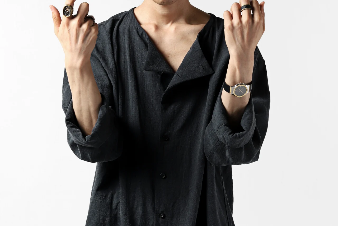 YUTA MATSUOKA exclusive minimal shirt / noil silk broad (BLACK) - Image 47
