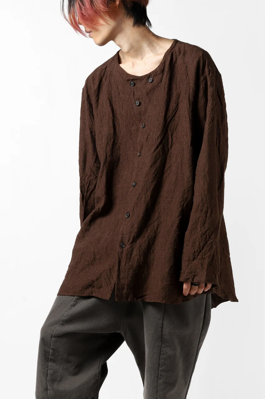 YUTA MATSUOKA minimal shirt / sulfur dyed washer linen (DARK RED) - Image 24