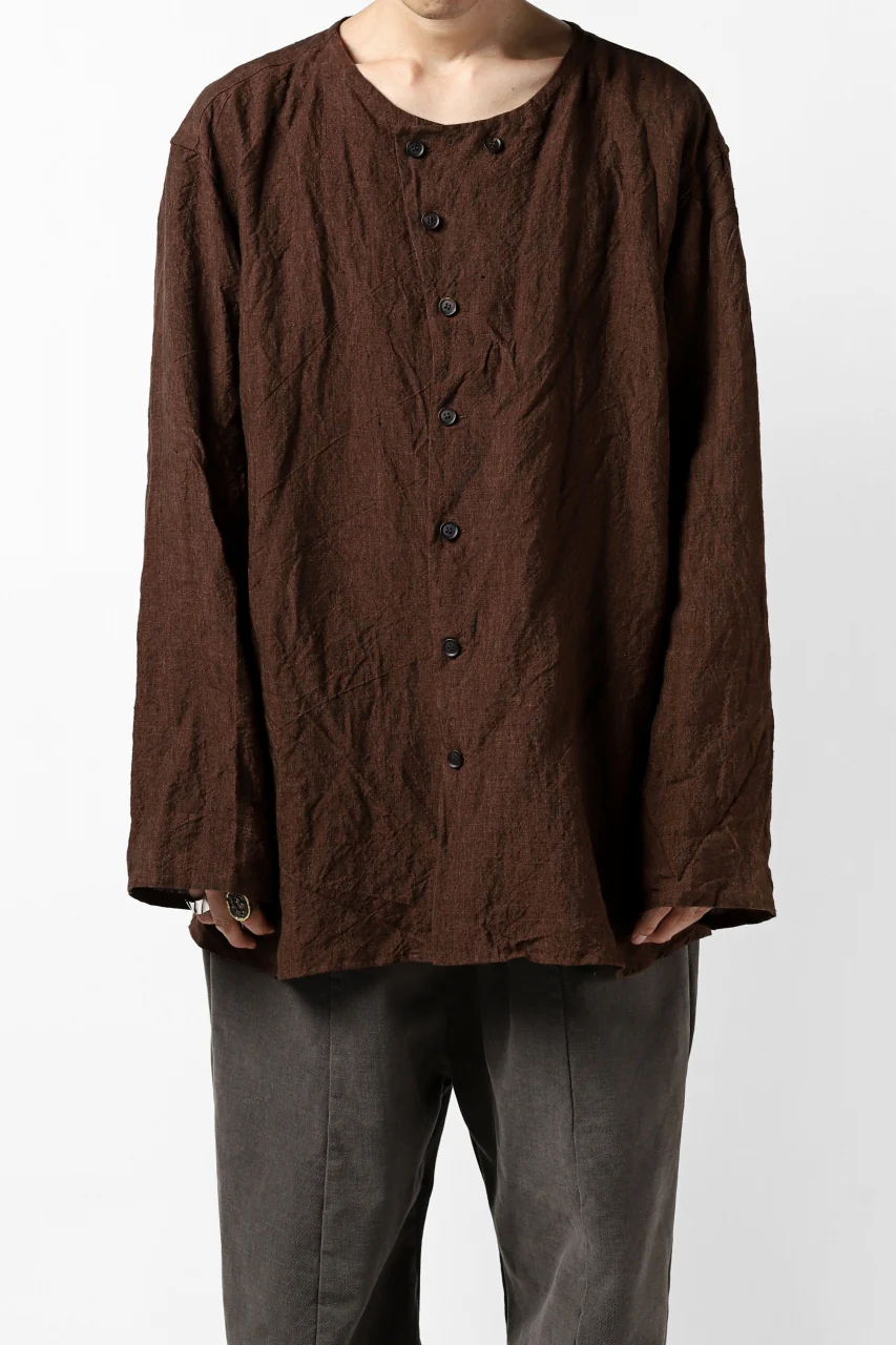 YUTA MATSUOKA minimal shirt / sulfur dyed washer linen (DARK RED) - Image 3