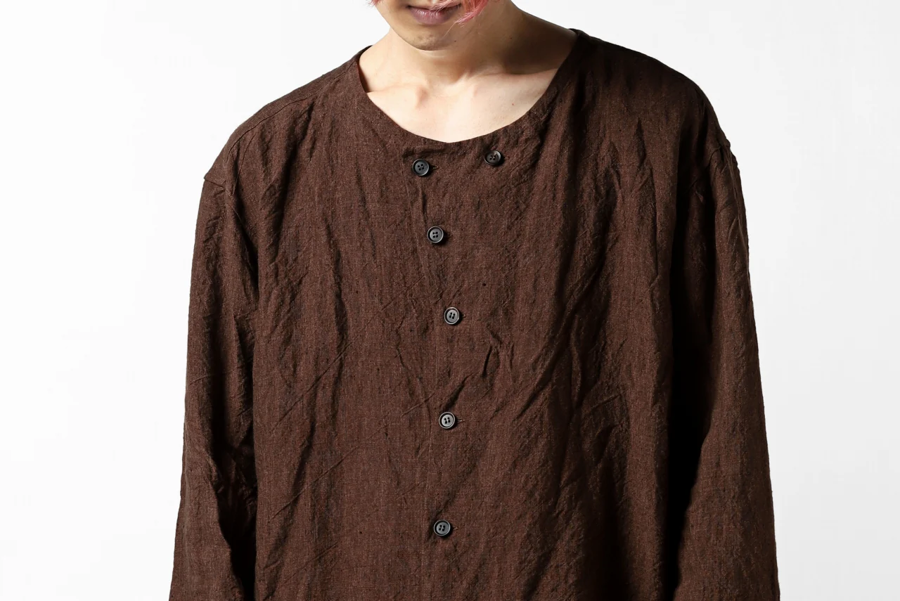 YUTA MATSUOKA minimal shirt / sulfur dyed washer linen (DARK RED) - Image 44