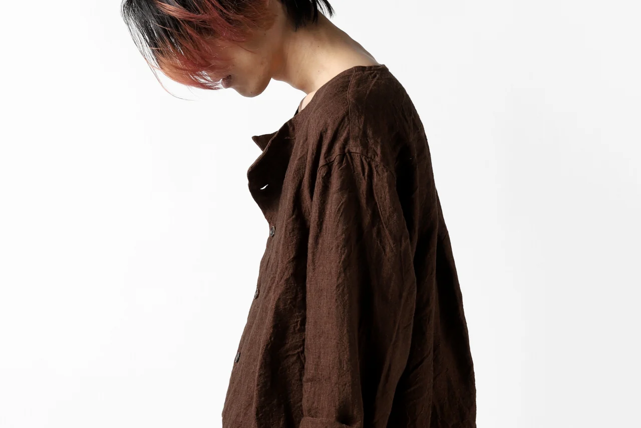 YUTA MATSUOKA minimal shirt / sulfur dyed washer linen (DARK RED) - Image 47