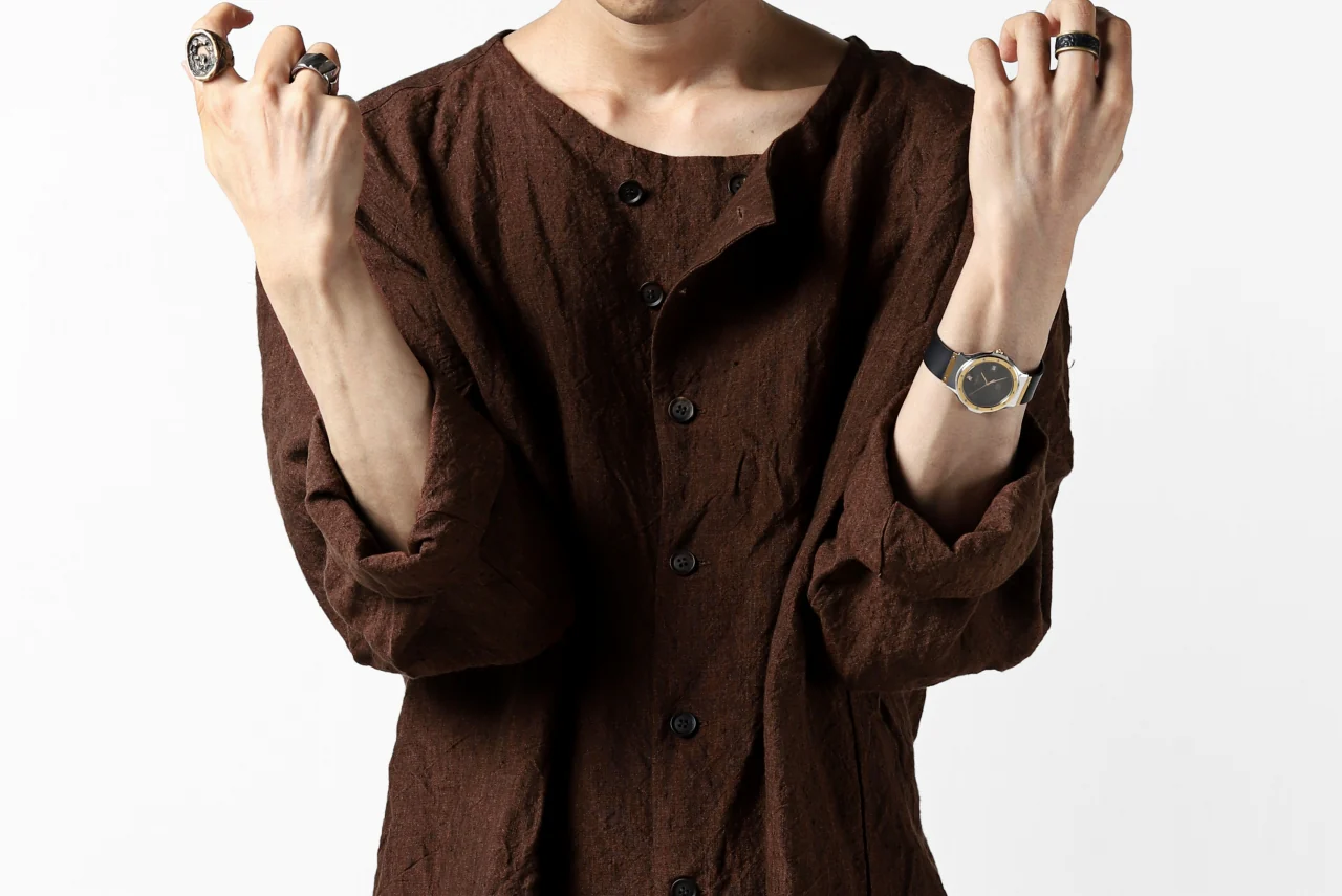 YUTA MATSUOKA minimal shirt / sulfur dyed washer linen (DARK RED) - Image 48