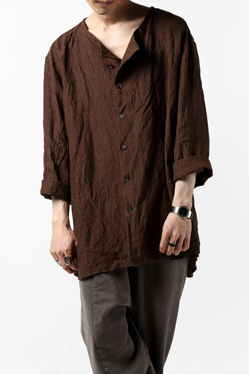 YUTA MATSUOKA minimal shirt / sulfur dyed washer linen (DARK RED) - Image 8