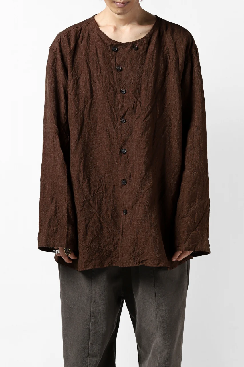 YUTA MATSUOKA minimal shirt / sulfur dyed washer linen (DARK RED) - Image 9
