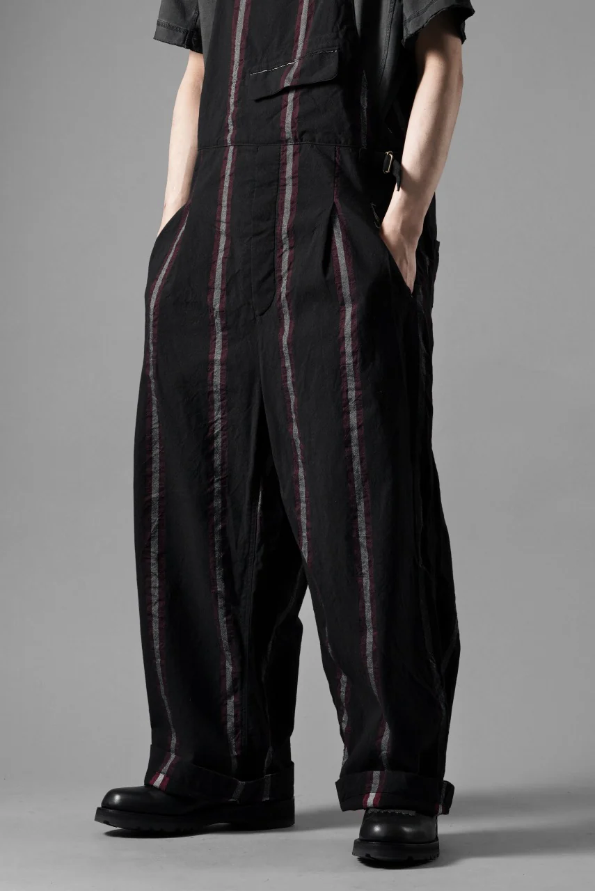 YUTA MATSUOKA overalls / tussah linen stripe (black stripe) - Image 3