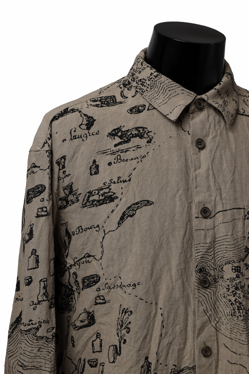 YUTA MATSUOKA plain shirt / washer linen untique print (beige) - Image 10