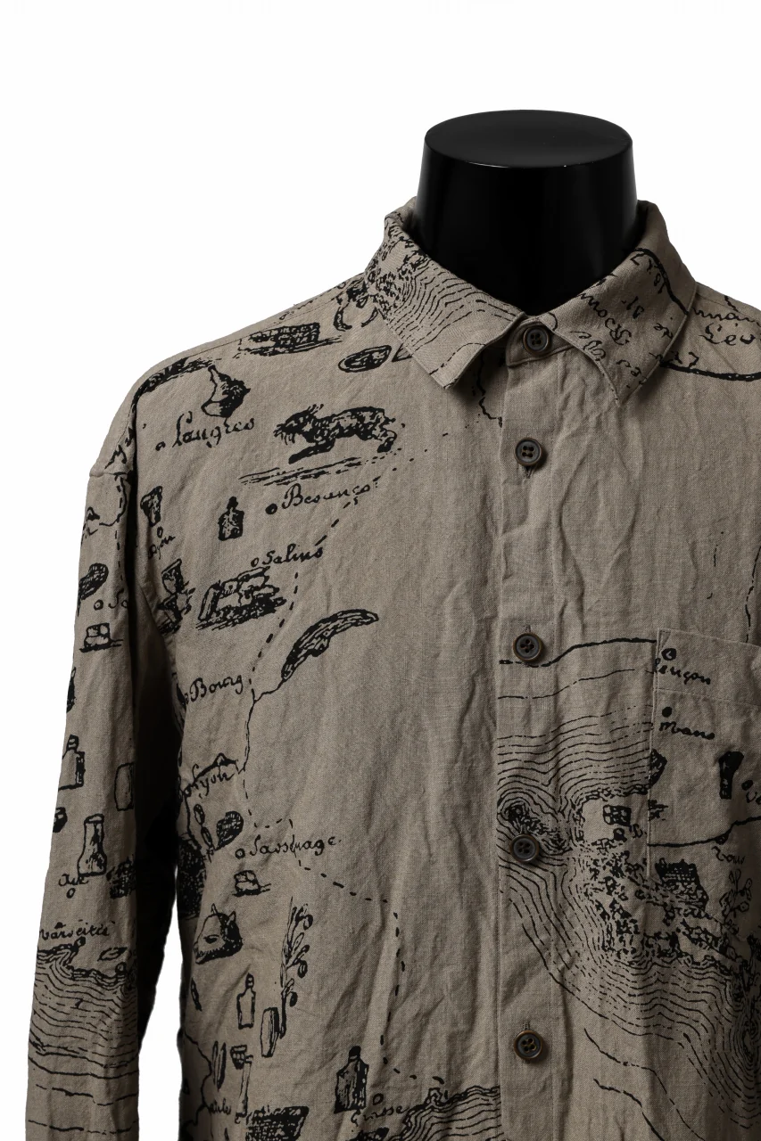 YUTA MATSUOKA plain shirt / washer linen untique print (beige) - Image 11
