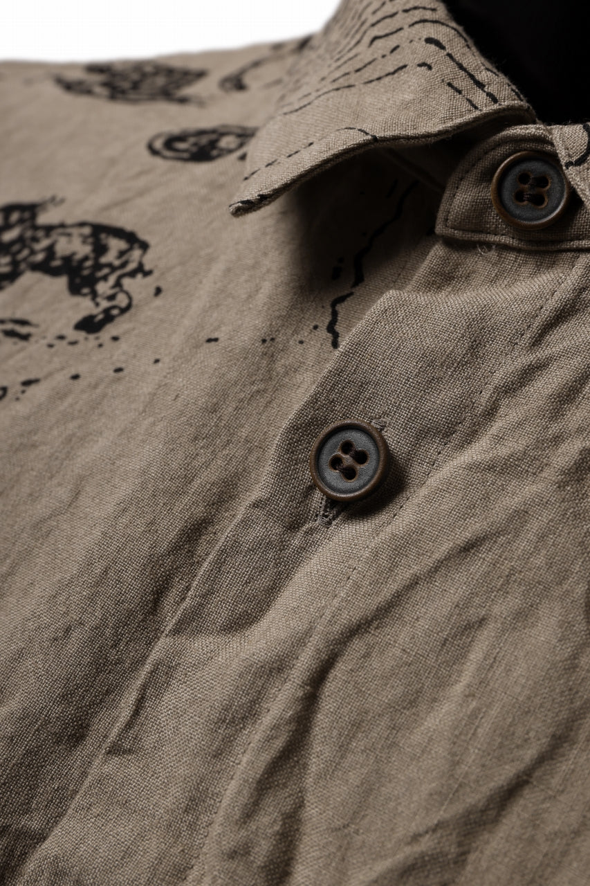 YUTA MATSUOKA plain shirt / washer linen untique print (beige) - Image 12