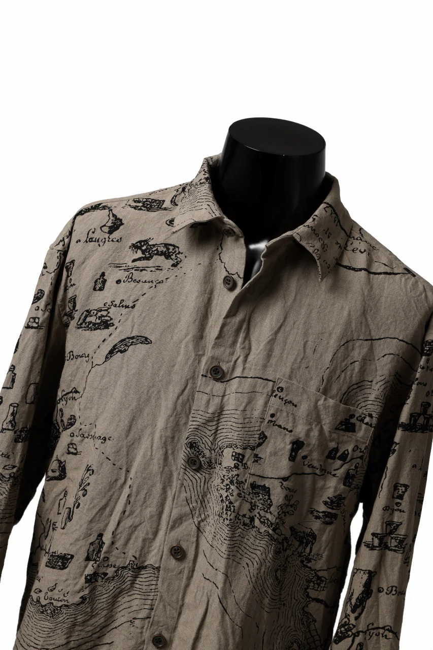 YUTA MATSUOKA plain shirt / washer linen untique print (beige) - Image 13