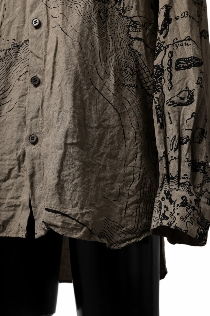 YUTA MATSUOKA plain shirt / washer linen untique print (beige) - Image 14