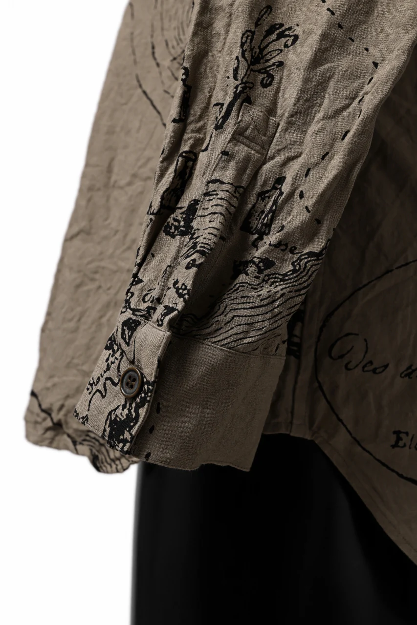 YUTA MATSUOKA plain shirt / washer linen untique print (beige) - Image 15