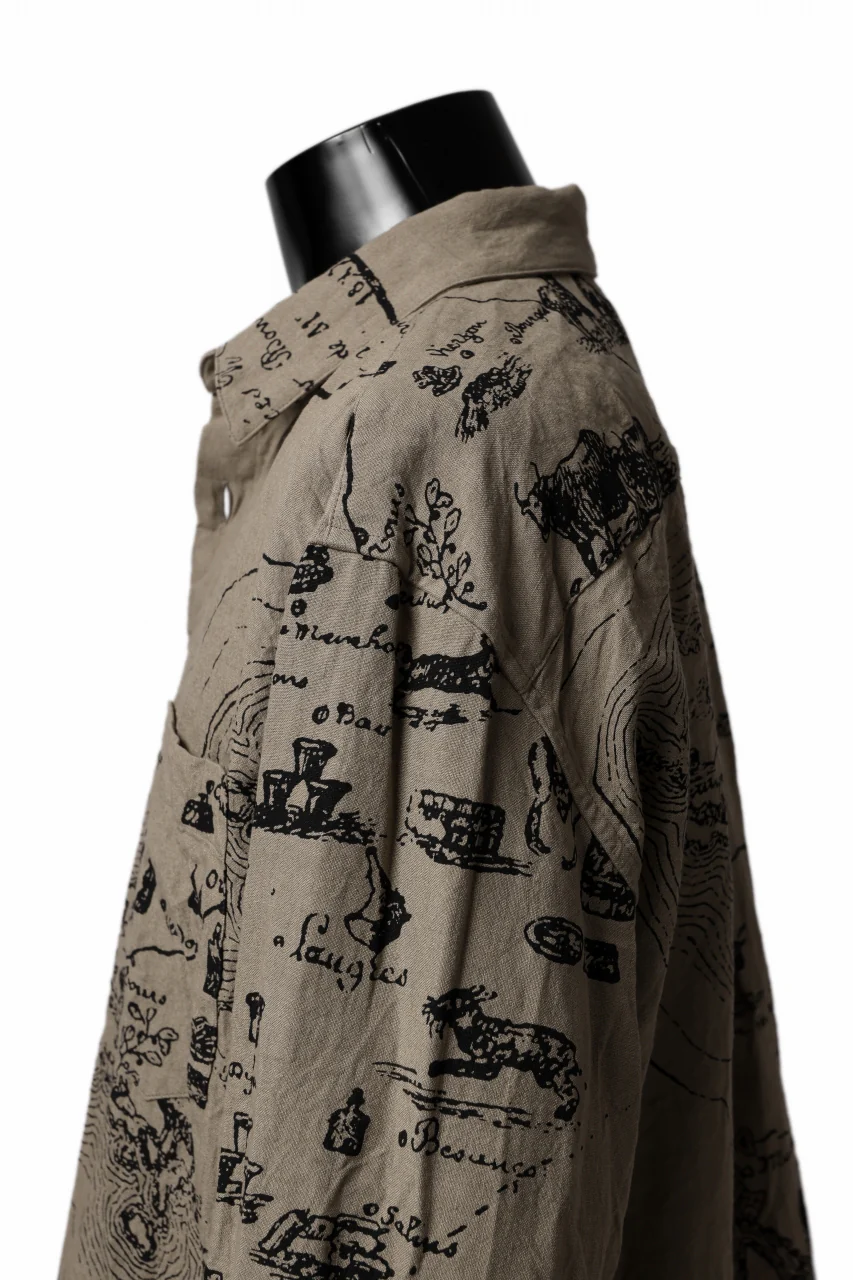 YUTA MATSUOKA plain shirt / washer linen untique print (beige) - Image 16