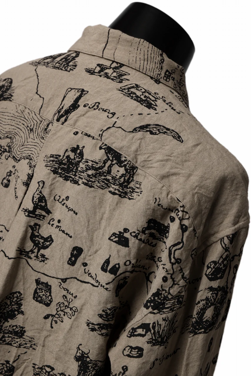 YUTA MATSUOKA plain shirt / washer linen untique print (beige) - Image 17