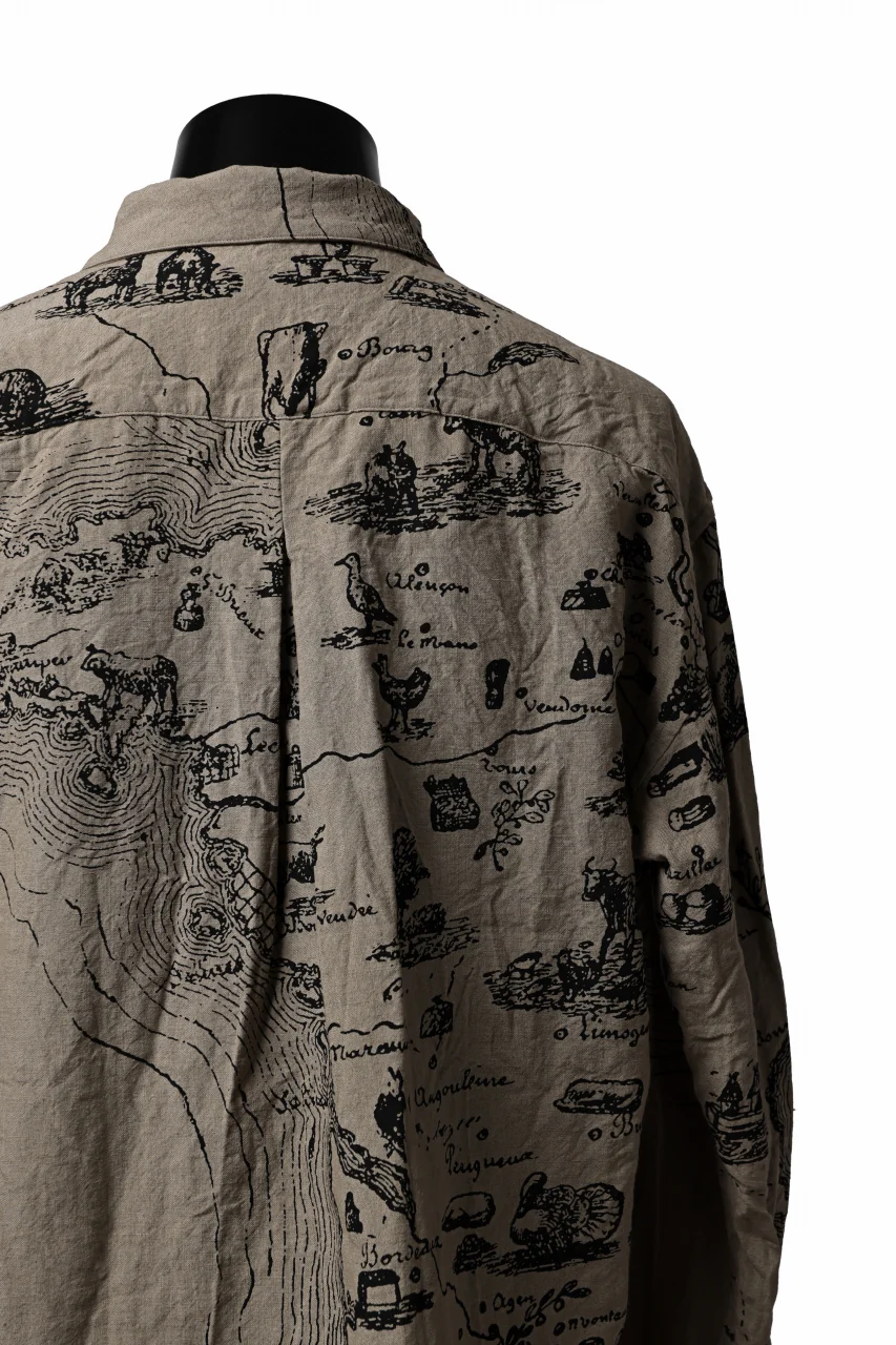 YUTA MATSUOKA plain shirt / washer linen untique print (beige) - Image 18