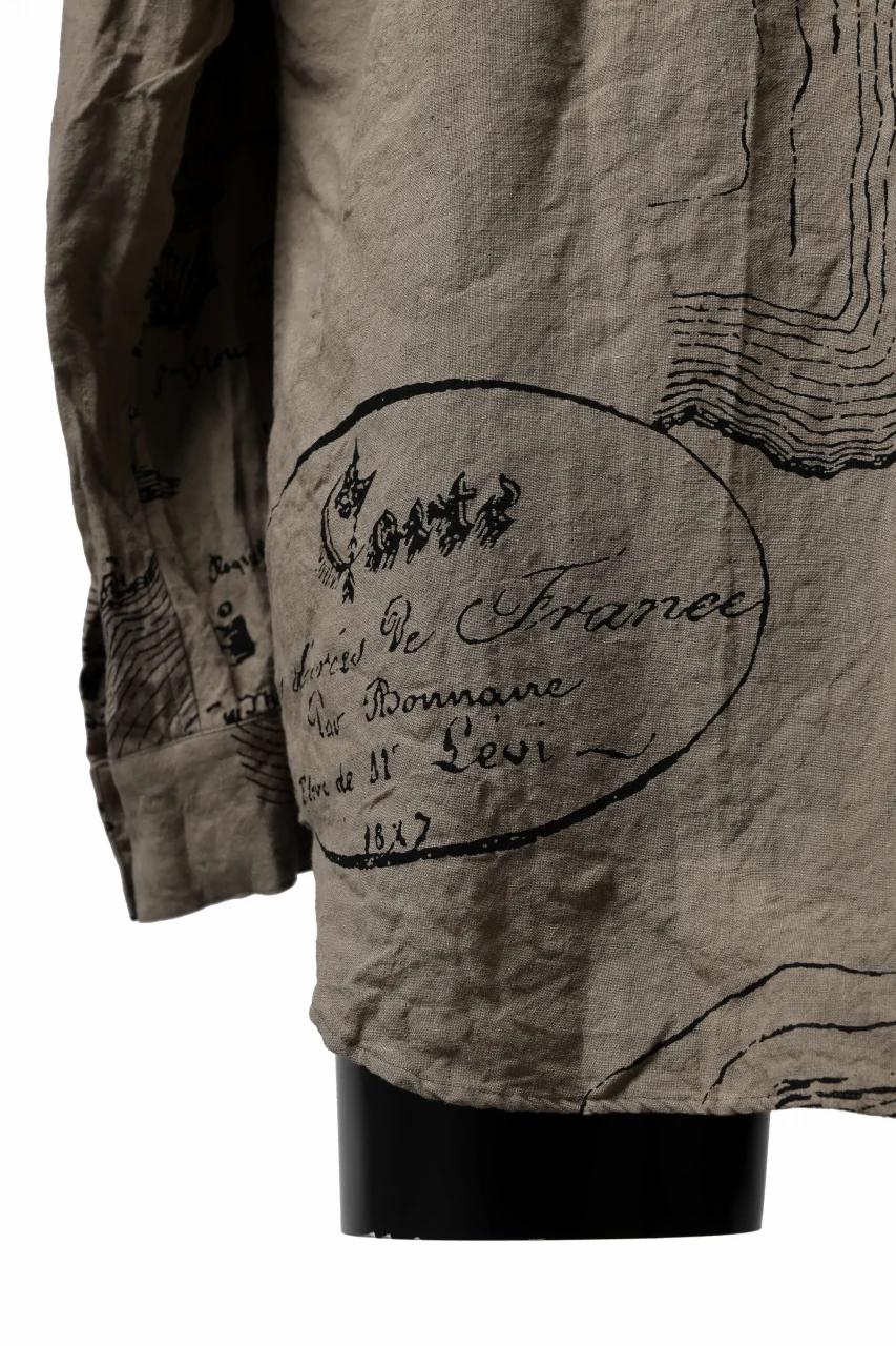 YUTA MATSUOKA plain shirt / washer linen untique print (beige) - Image 19