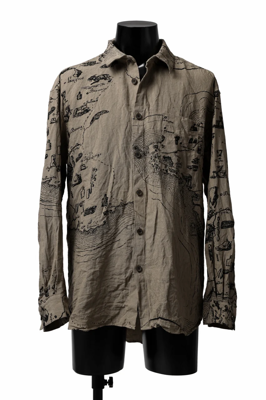YUTA MATSUOKA plain shirt / washer linen untique print (beige) - Image 2