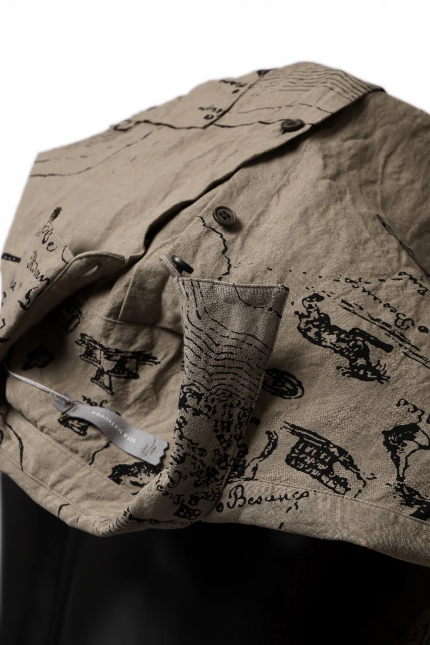 YUTA MATSUOKA plain shirt / washer linen untique print (beige) - Image 20