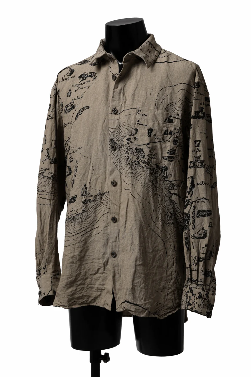 YUTA MATSUOKA plain shirt / washer linen untique print (beige) - Image 3