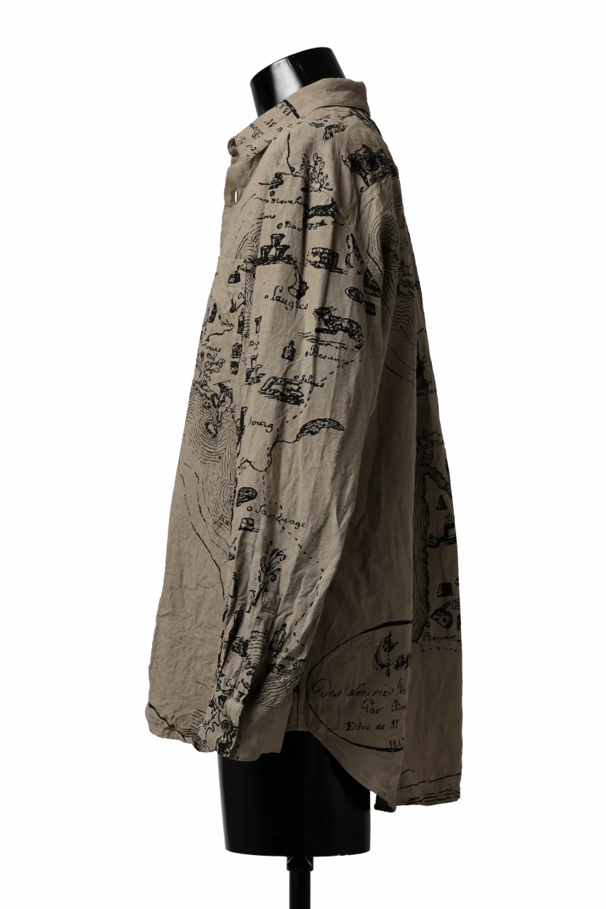 YUTA MATSUOKA plain shirt / washer linen untique print (beige) - Image 4