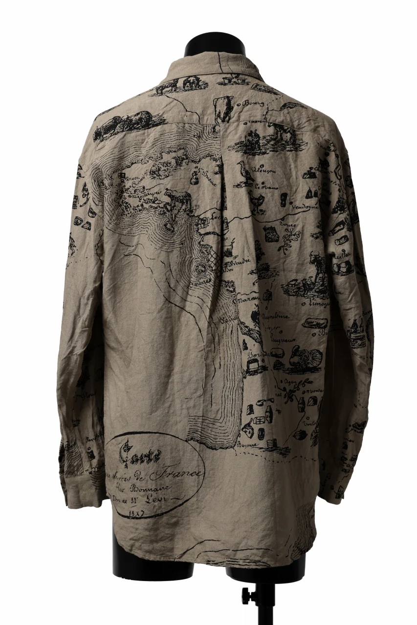 YUTA MATSUOKA plain shirt / washer linen untique print (beige) - Image 5