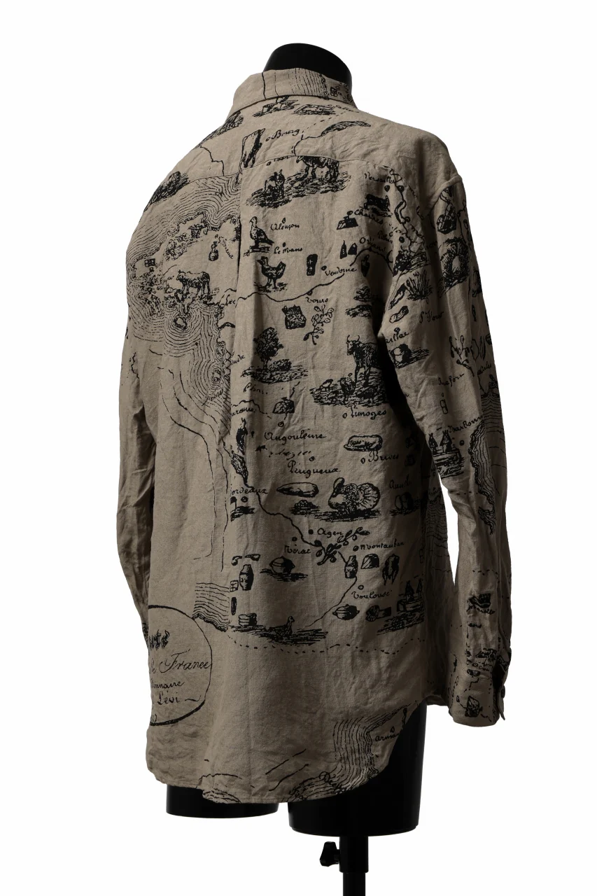 YUTA MATSUOKA plain shirt / washer linen untique print (beige) - Image 6