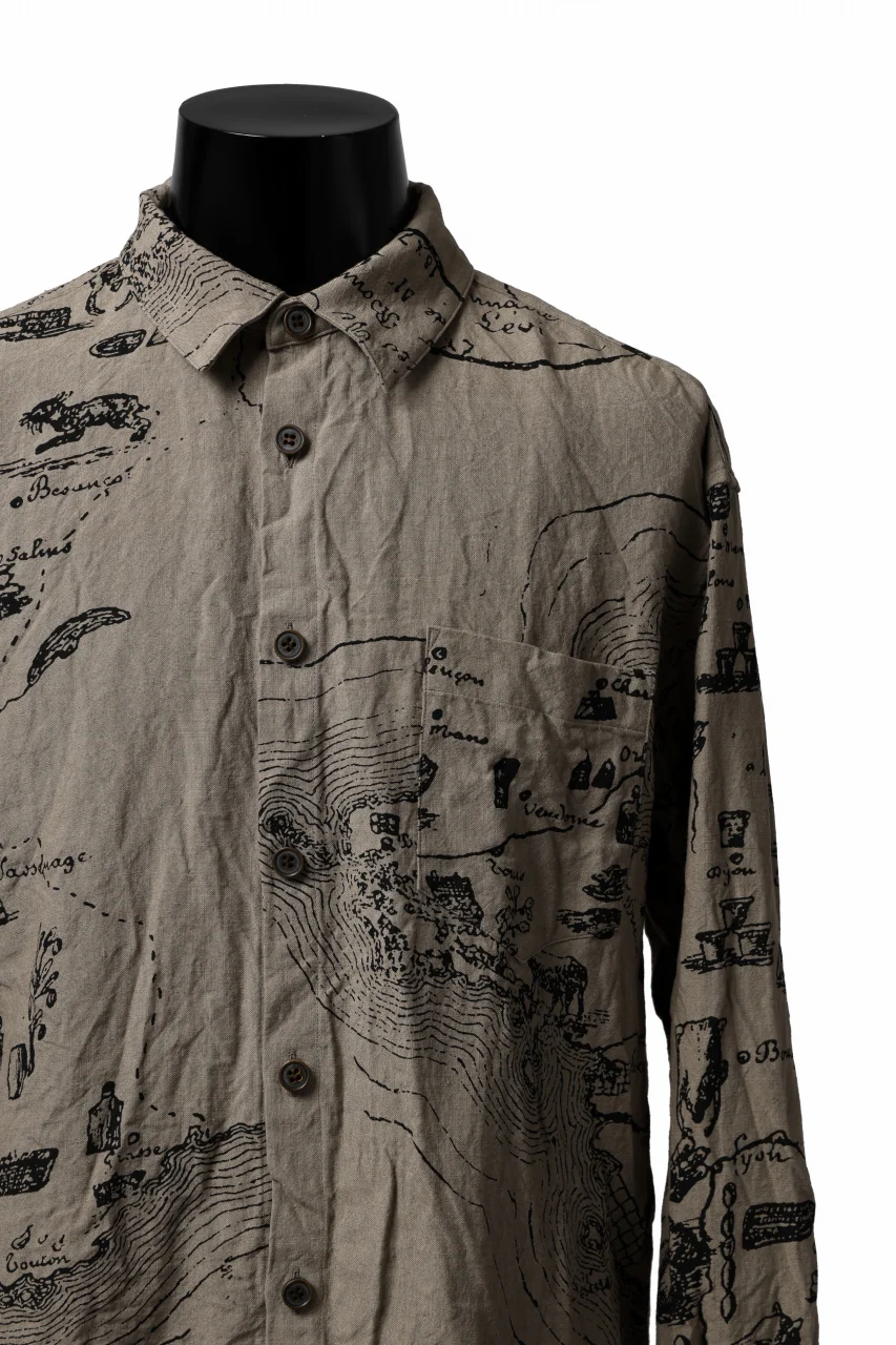 YUTA MATSUOKA plain shirt / washer linen untique print (beige) - Image 7