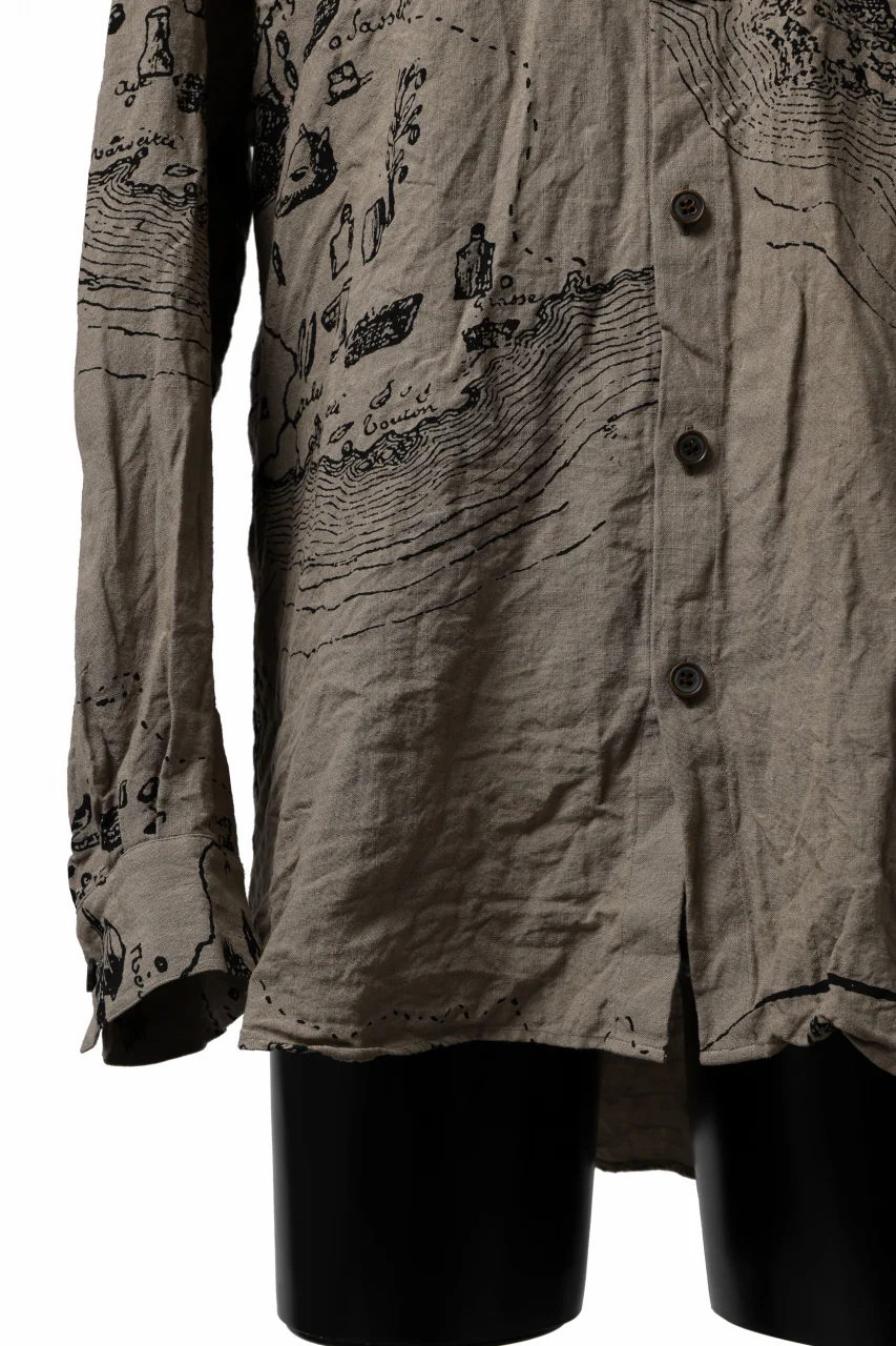 YUTA MATSUOKA plain shirt / washer linen untique print (beige) - Image 8