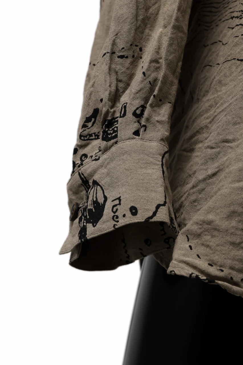 YUTA MATSUOKA plain shirt / washer linen untique print (beige) - Image 9