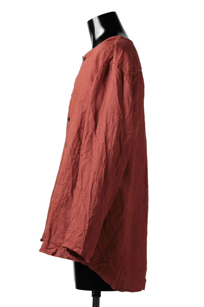 YUTA MATSUOKA round neck shirt / sulfur dyed washer linen (red) - Image 3