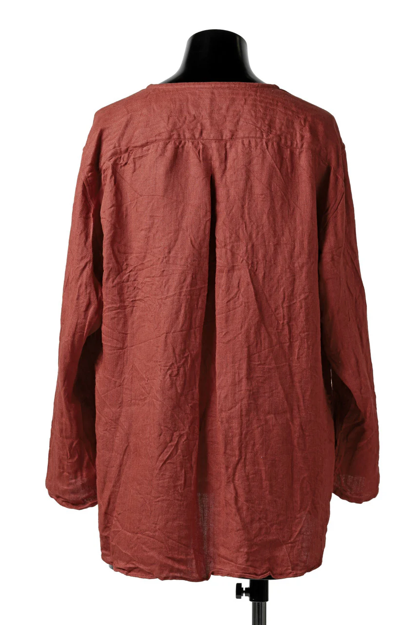 YUTA MATSUOKA round neck shirt / sulfur dyed washer linen (red) - Image 4