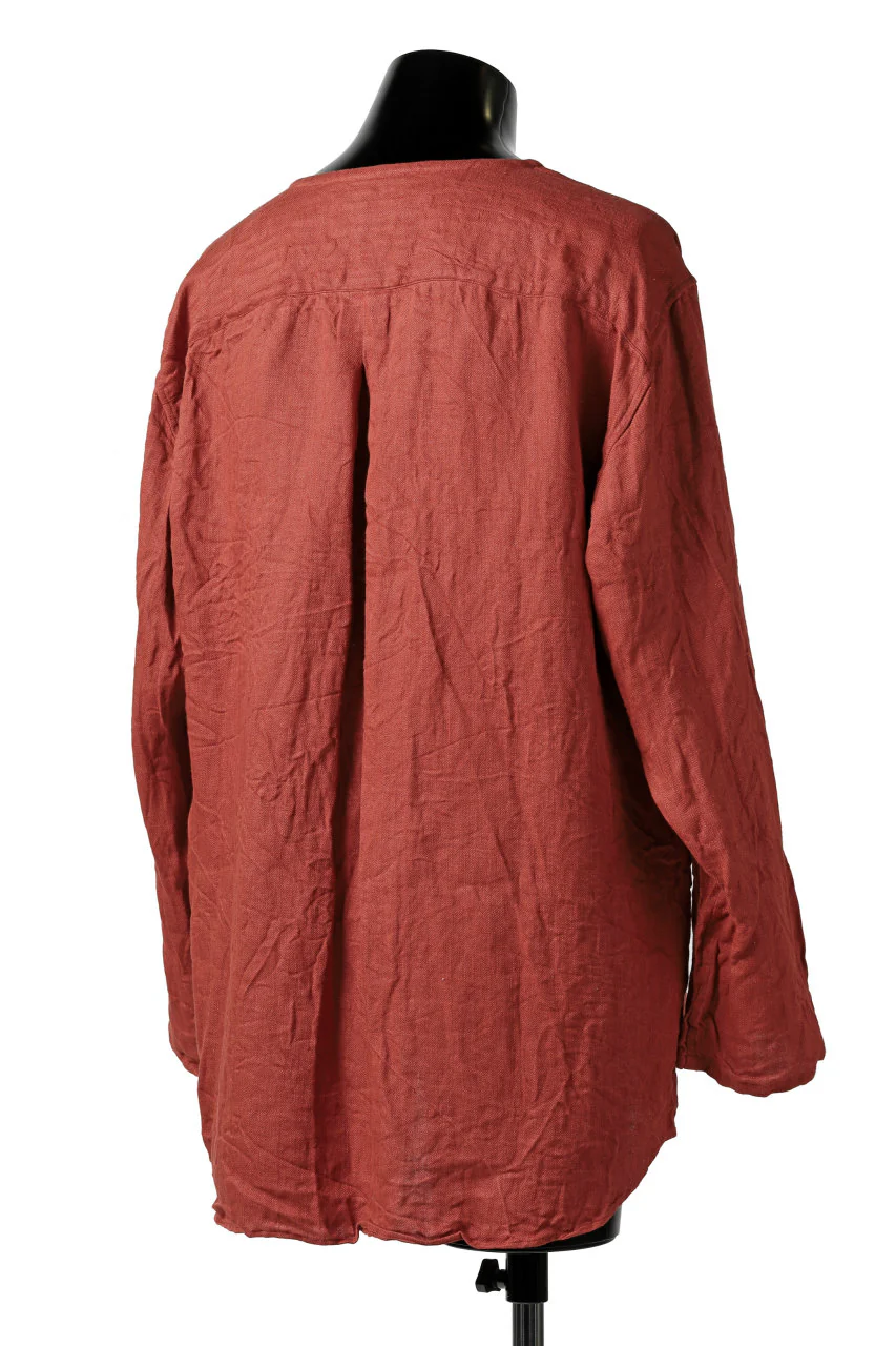 YUTA MATSUOKA round neck shirt / sulfur dyed washer linen (red) - Image 5