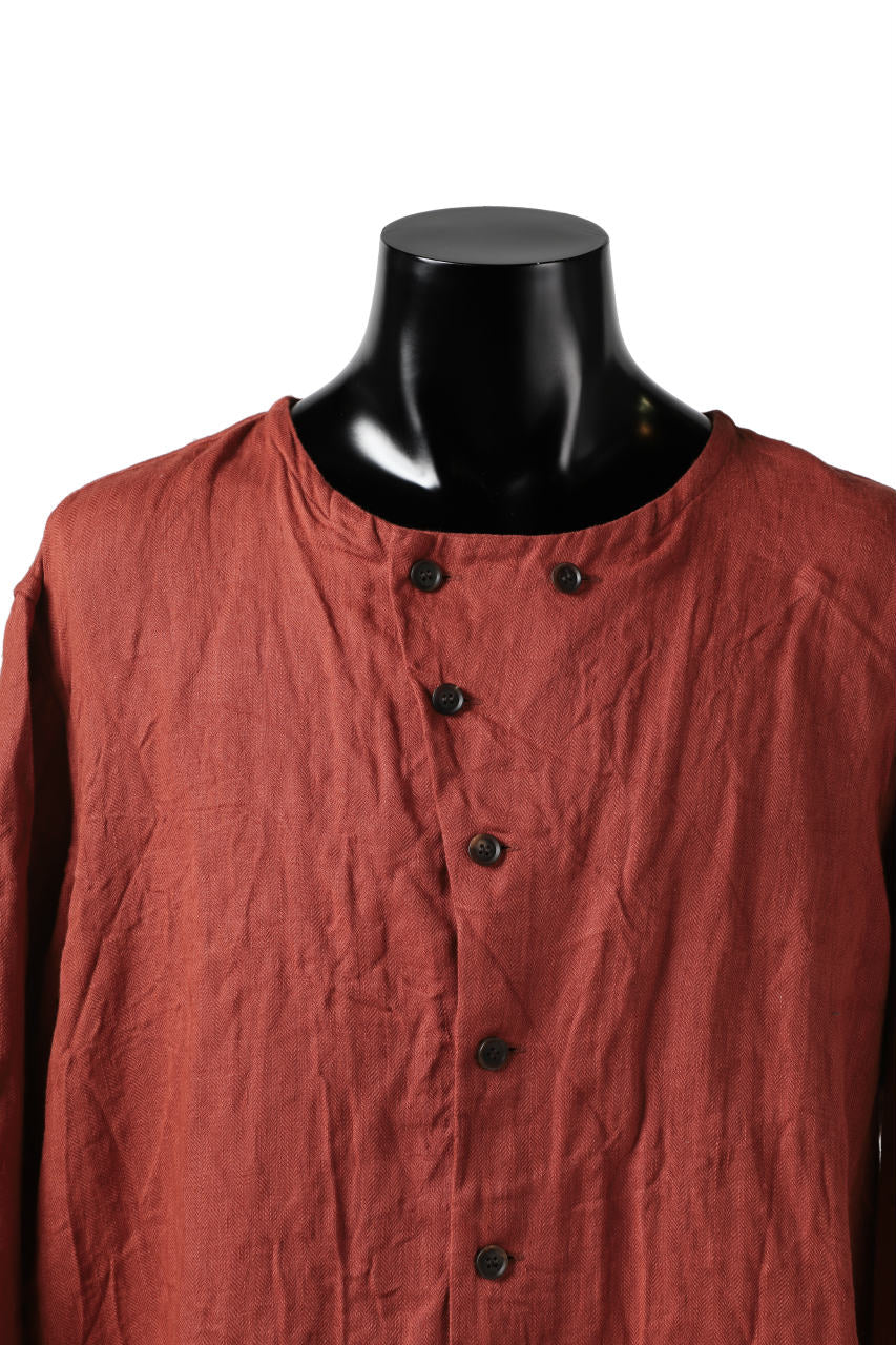 YUTA MATSUOKA round neck shirt / sulfur dyed washer linen (red) - Image 6