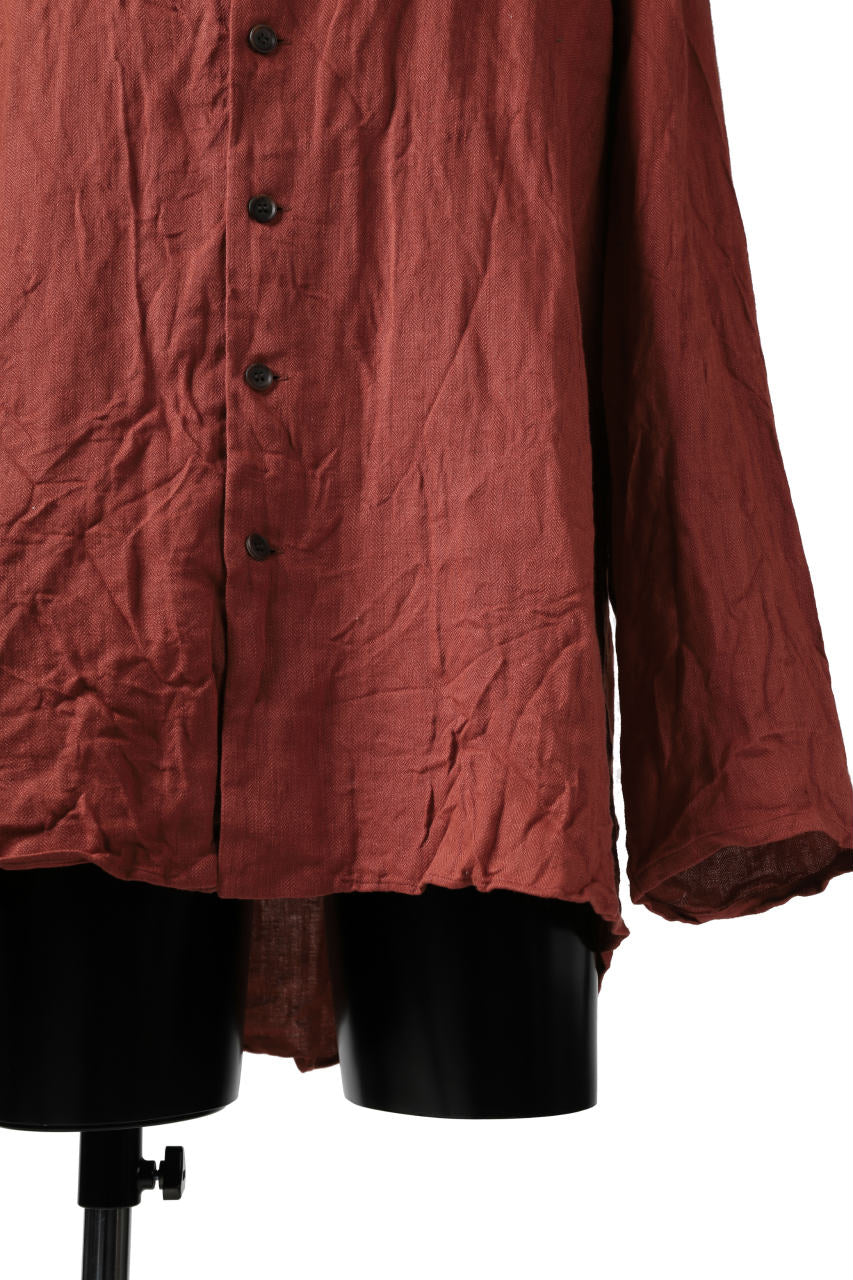 YUTA MATSUOKA round neck shirt / sulfur dyed washer linen (red) - Image 8
