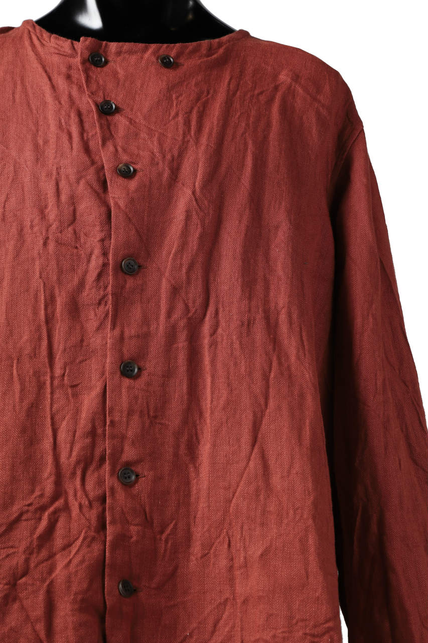 YUTA MATSUOKA round neck shirt / sulfur dyed washer linen (red) - Image 9