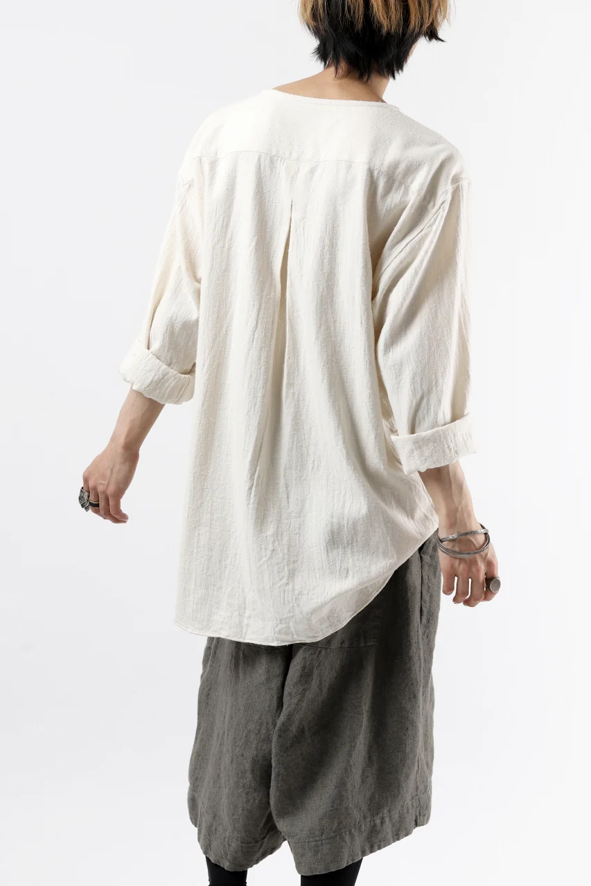 YUTA MATSUOKA round neck shirt / cotton silk nep viyella (white) - Image 4