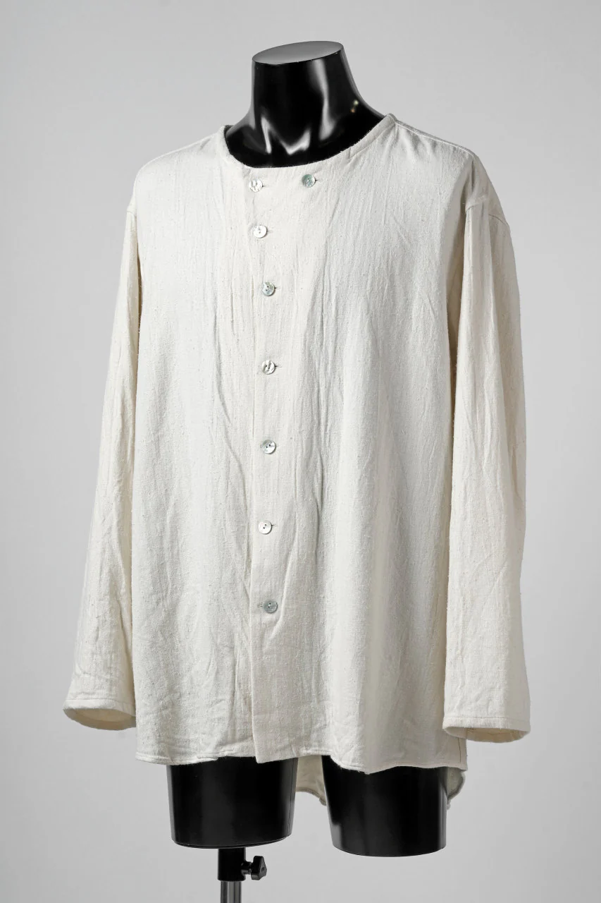 YUTA MATSUOKA round neck shirt / cotton silk nep viyella (white) - Image 7