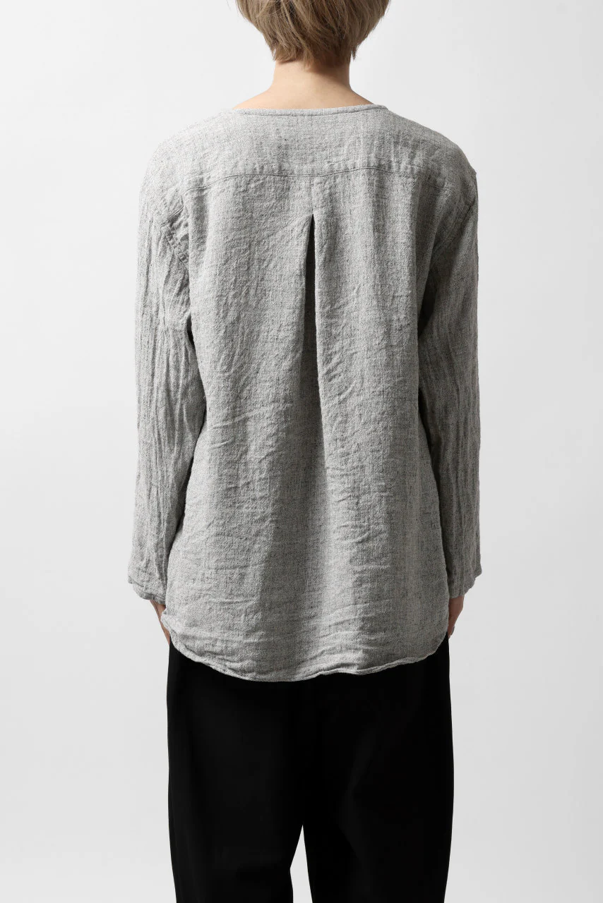 YUTA MATSUOKA round neck shirt / dead stock slab linen (light grey) - Image 10