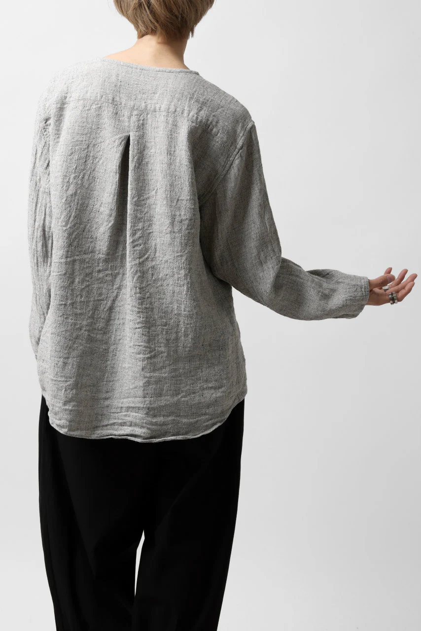 YUTA MATSUOKA round neck shirt / dead stock slab linen (light grey) - Image 11