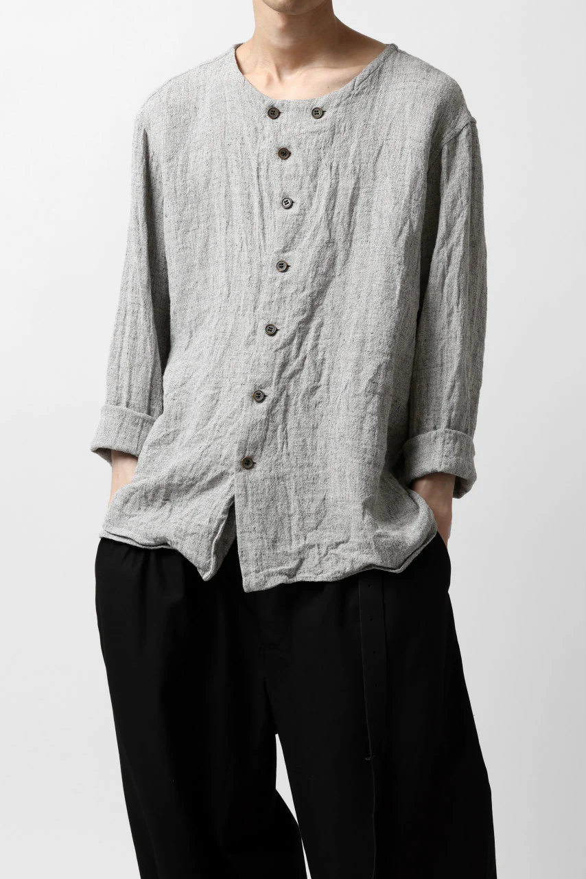 YUTA MATSUOKA round neck shirt / dead stock slab linen (light grey) - Image 12