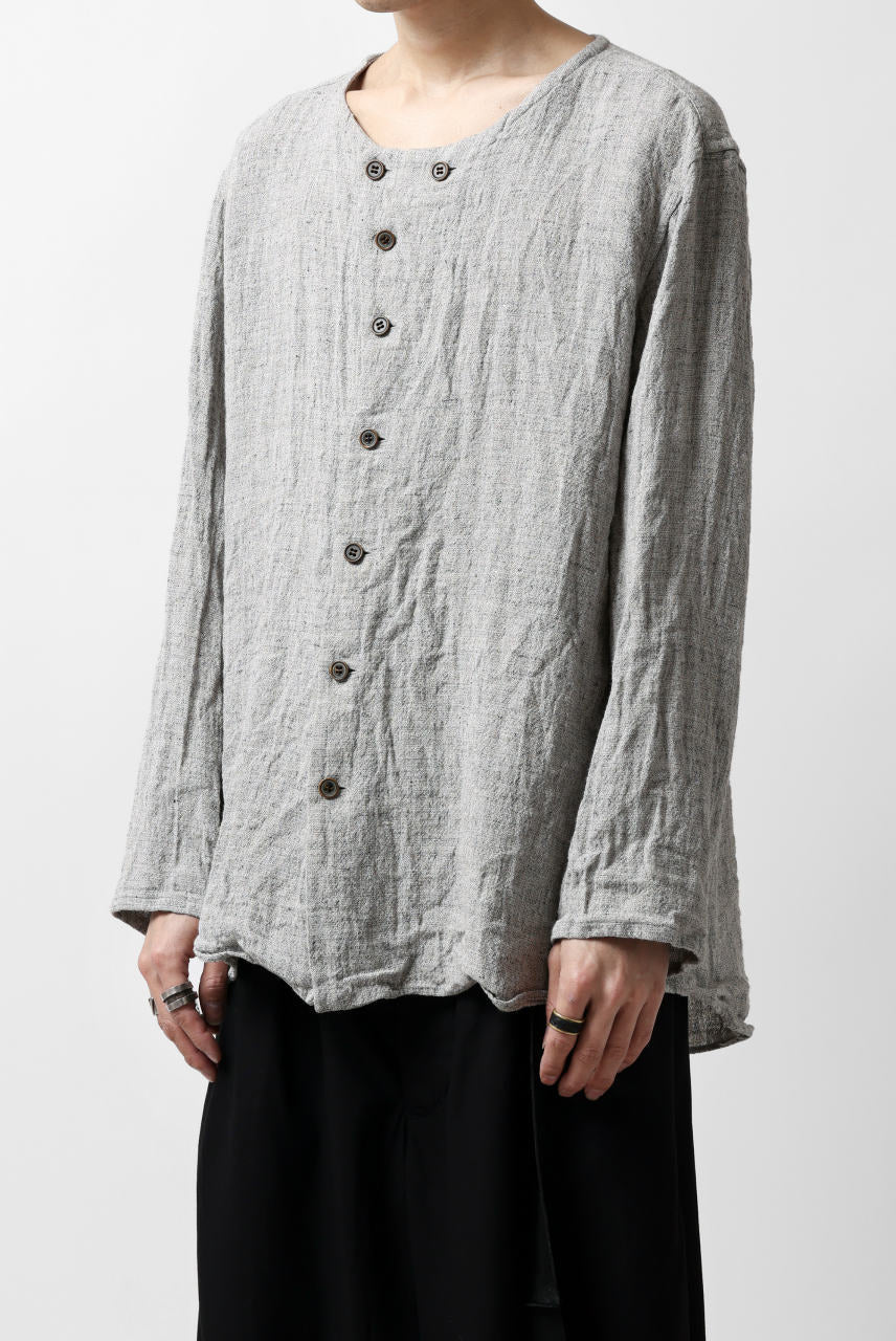 YUTA MATSUOKA round neck shirt / dead stock slab linen (light grey) - Image 14