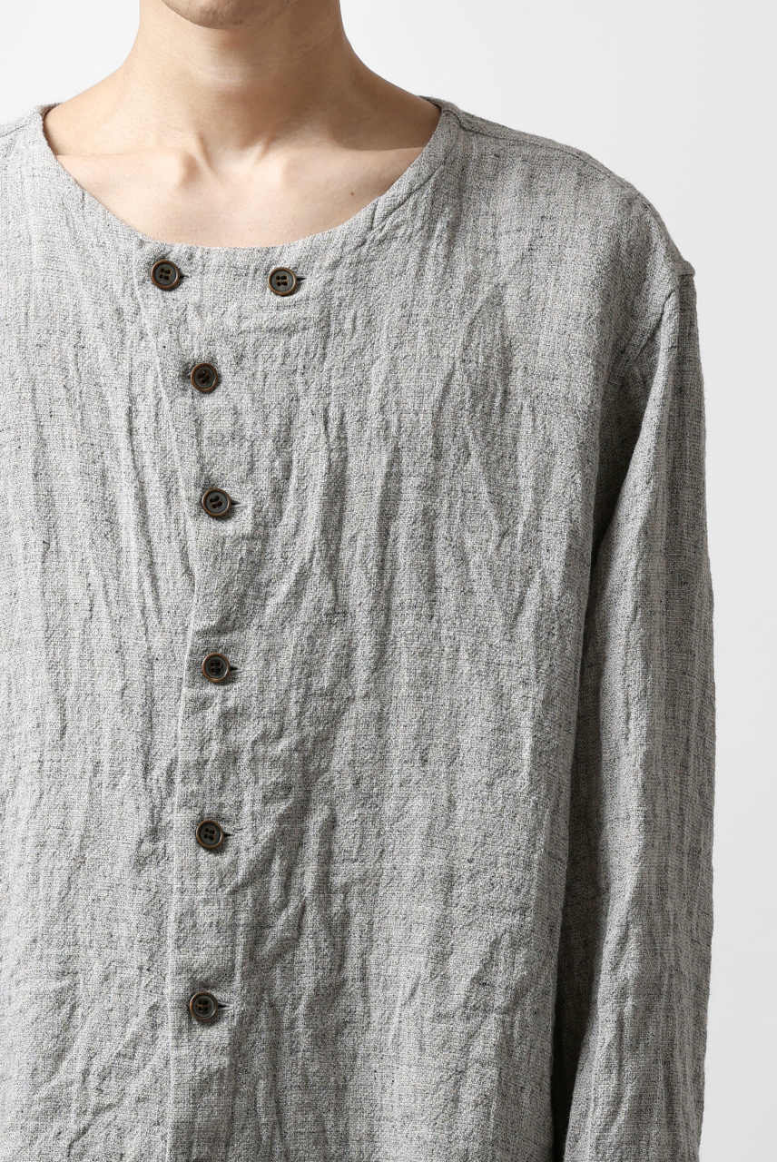 YUTA MATSUOKA round neck shirt / dead stock slab linen (light grey) - Image 15