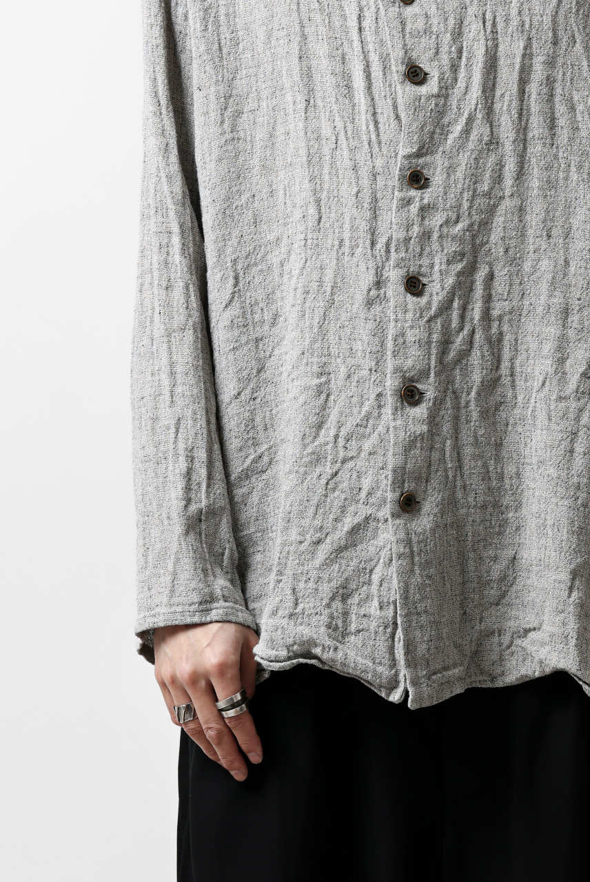 YUTA MATSUOKA round neck shirt / dead stock slab linen (light grey) - Image 17