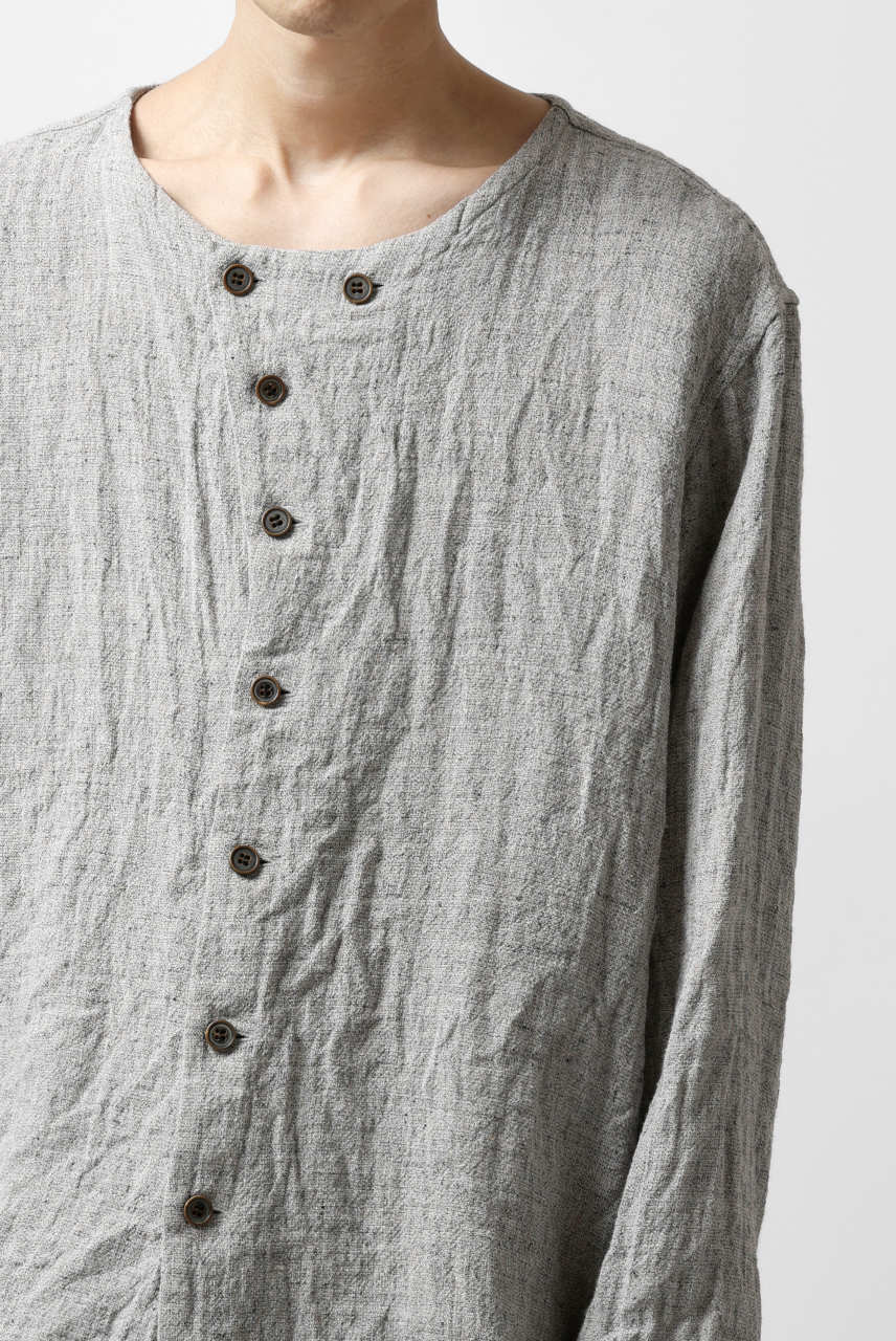 YUTA MATSUOKA round neck shirt / dead stock slab linen (light grey) - Image 18