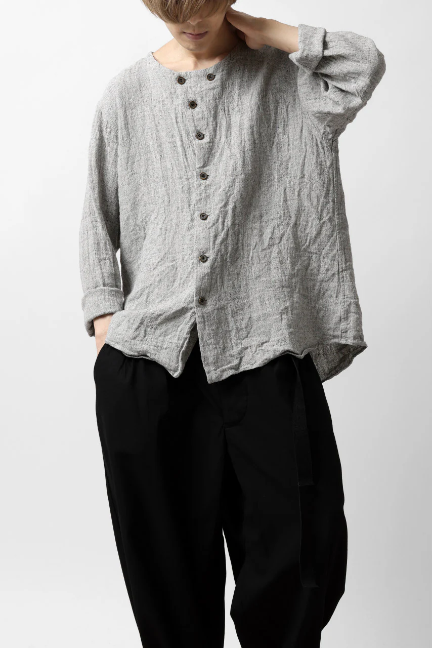 YUTA MATSUOKA round neck shirt / dead stock slab linen (light grey) - Image 2