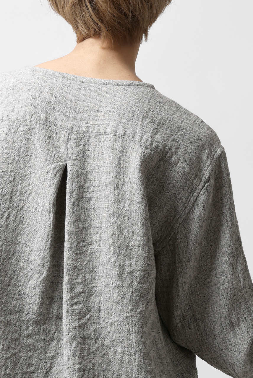 YUTA MATSUOKA round neck shirt / dead stock slab linen (light grey) - Image 22