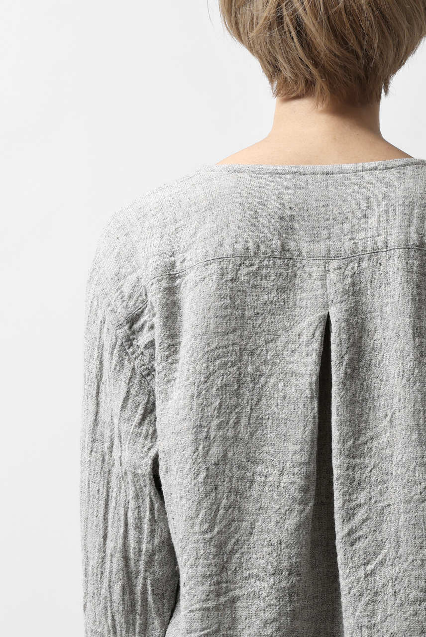 YUTA MATSUOKA round neck shirt / dead stock slab linen (light grey) - Image 23