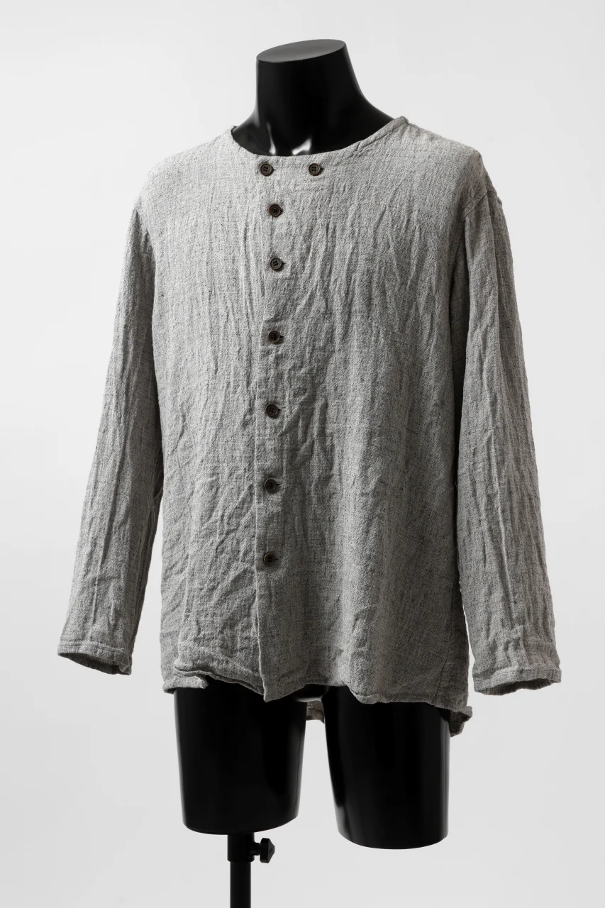 YUTA MATSUOKA round neck shirt / dead stock slab linen (light grey) - Image 24
