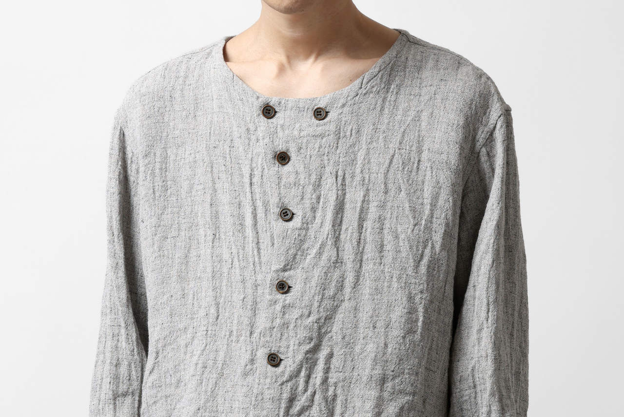 YUTA MATSUOKA round neck shirt / dead stock slab linen (light grey) - Image 28