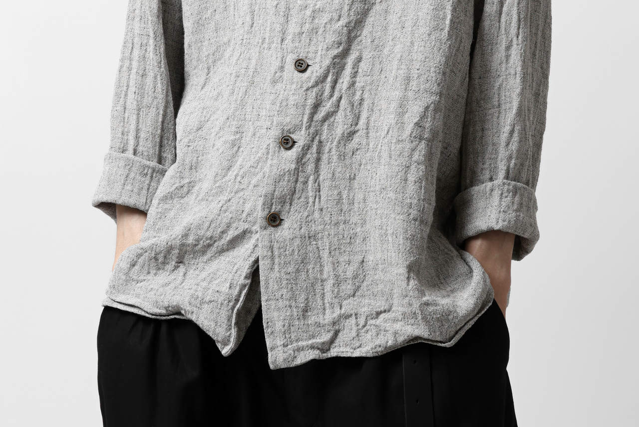 YUTA MATSUOKA round neck shirt / dead stock slab linen (light grey) - Image 29